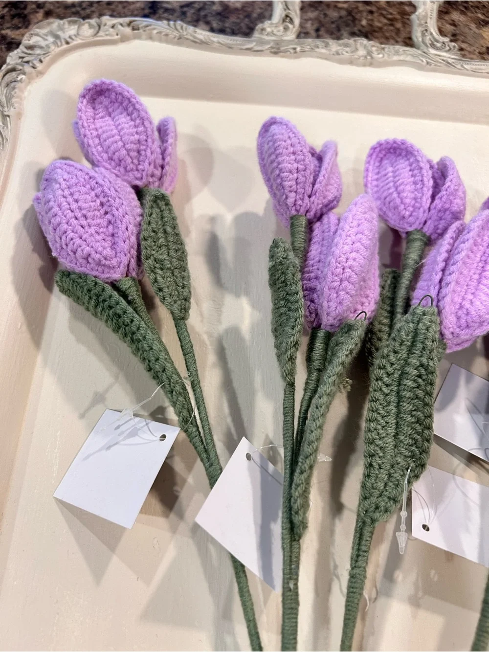 New with tags 5 stems total crochet flowers